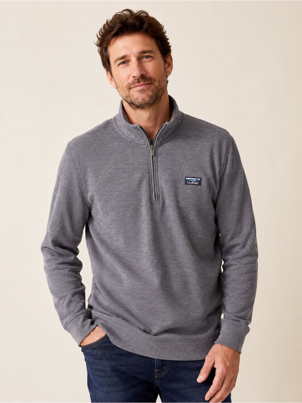L.L. Bean Men's Gray Quarter-Zip Sweater